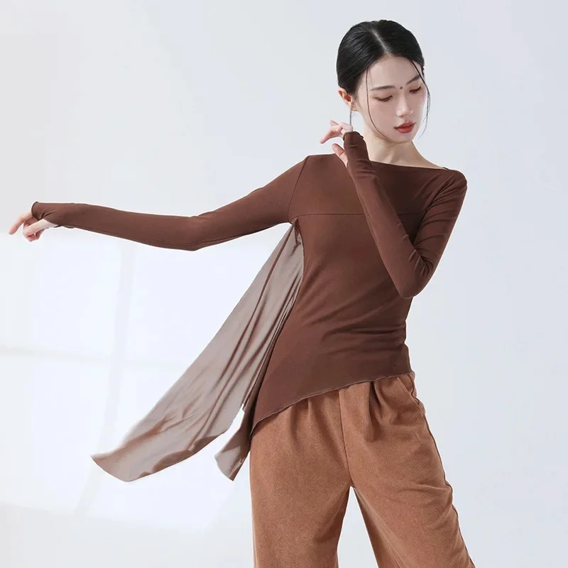 Vêtements d'entraînement de danse classique, manches de doigt, fente latérale, Design en Tulle, Style chinois, tenue décontractée, Costume de spectacle sur scène Chic