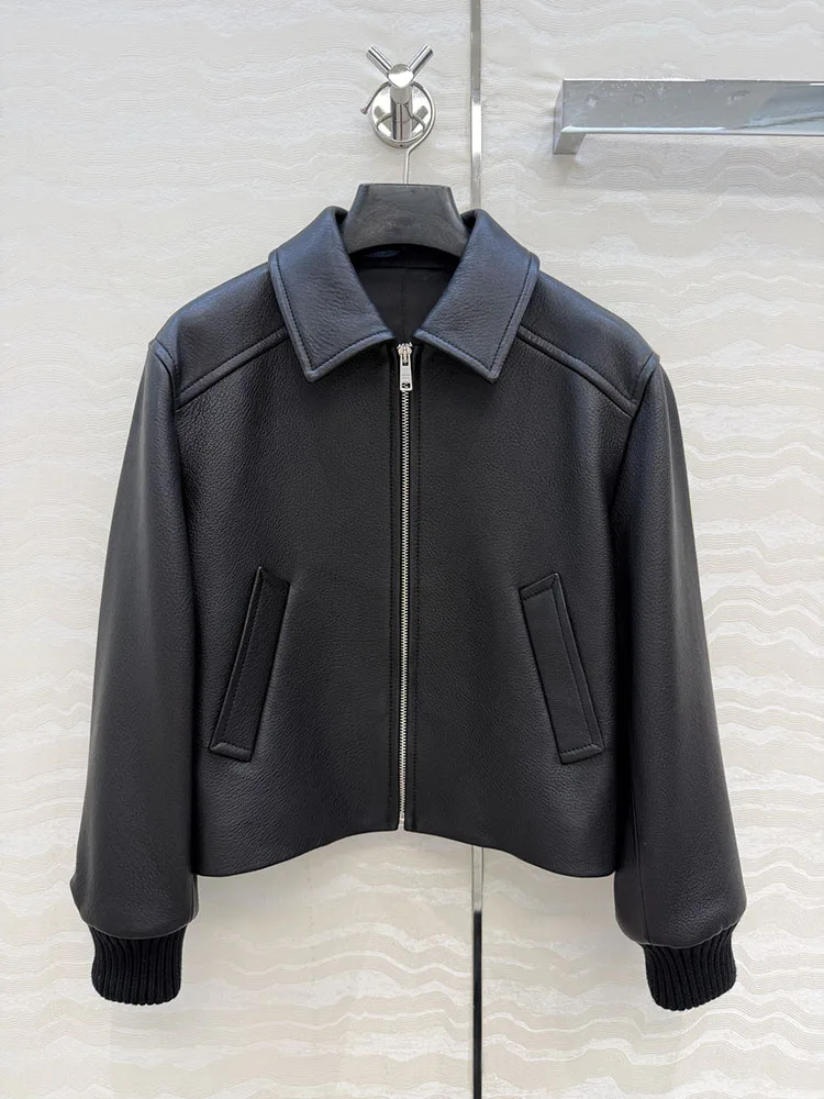 

Дизайнерские роскошные черные куртки и пальто из овчины для женщин, пальто из натуральной кожи