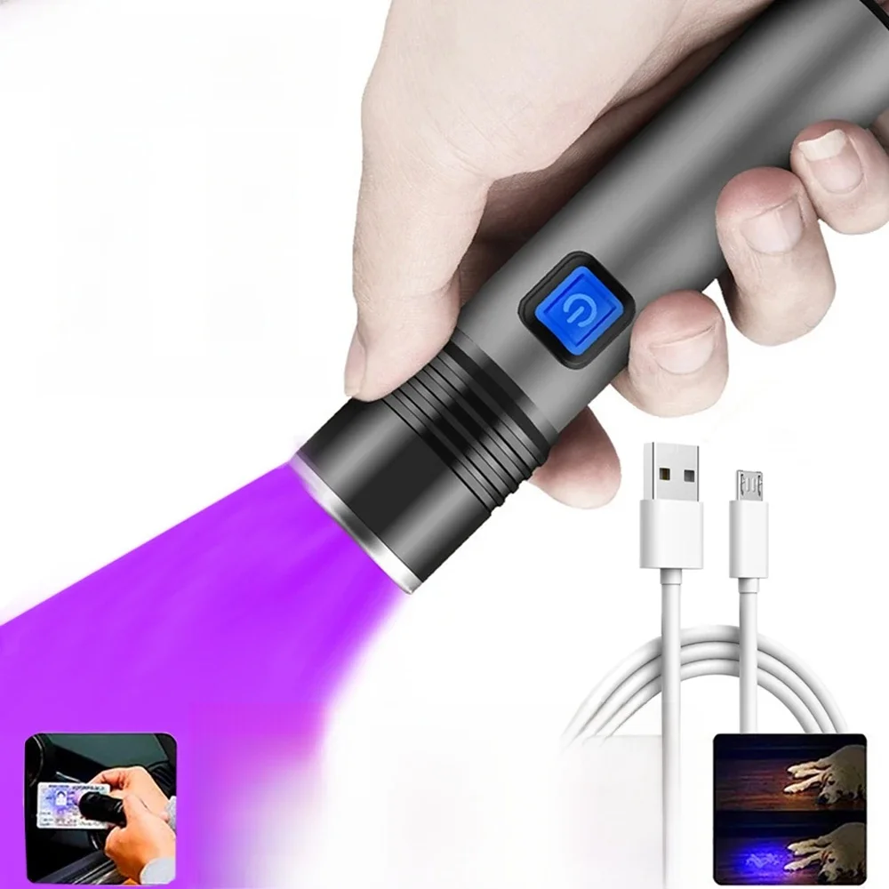 UV 395nm Flashlight Zoomable IPX4 Waterproof Stonego USB Rechargeable UV Lamp Inspection Ultraviolet Torch for Pet Urine