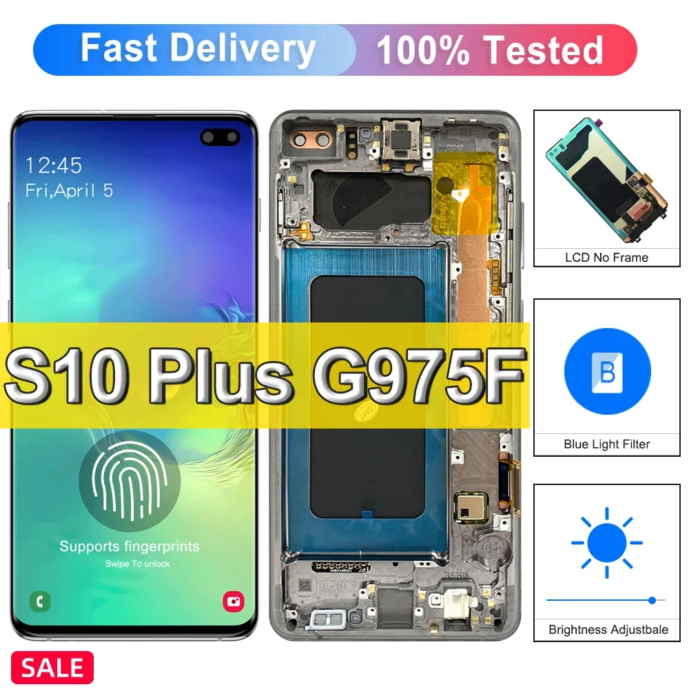 

Dynamic AMOLED 6.4" LCD For Samsung S10 Plus Display For s10 Plus with Frame G975F G975U G975W Touch Screen Replace Digitizer