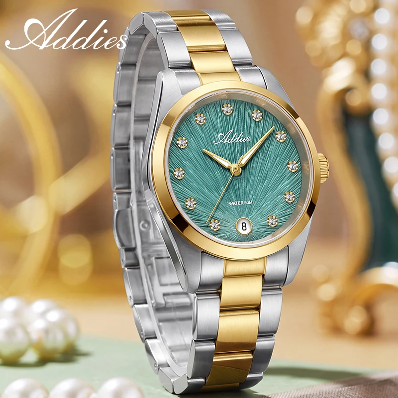 Addies Women Watch 316L Stainless Steel 50m Waterproof BGW9 Super Luminous Sapphire Glass Business Quartz Watches Date Display