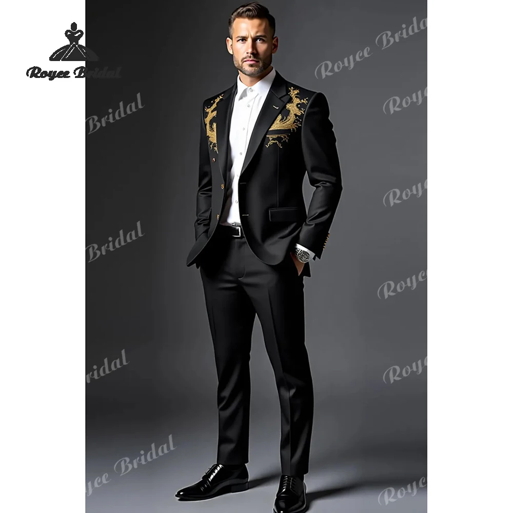 Traje estampado de dos piezas con una hilera de botones para hombre, traje de boda con solapa de pico, traje de fiesta de noche personalizado, trajes para hombre 2026