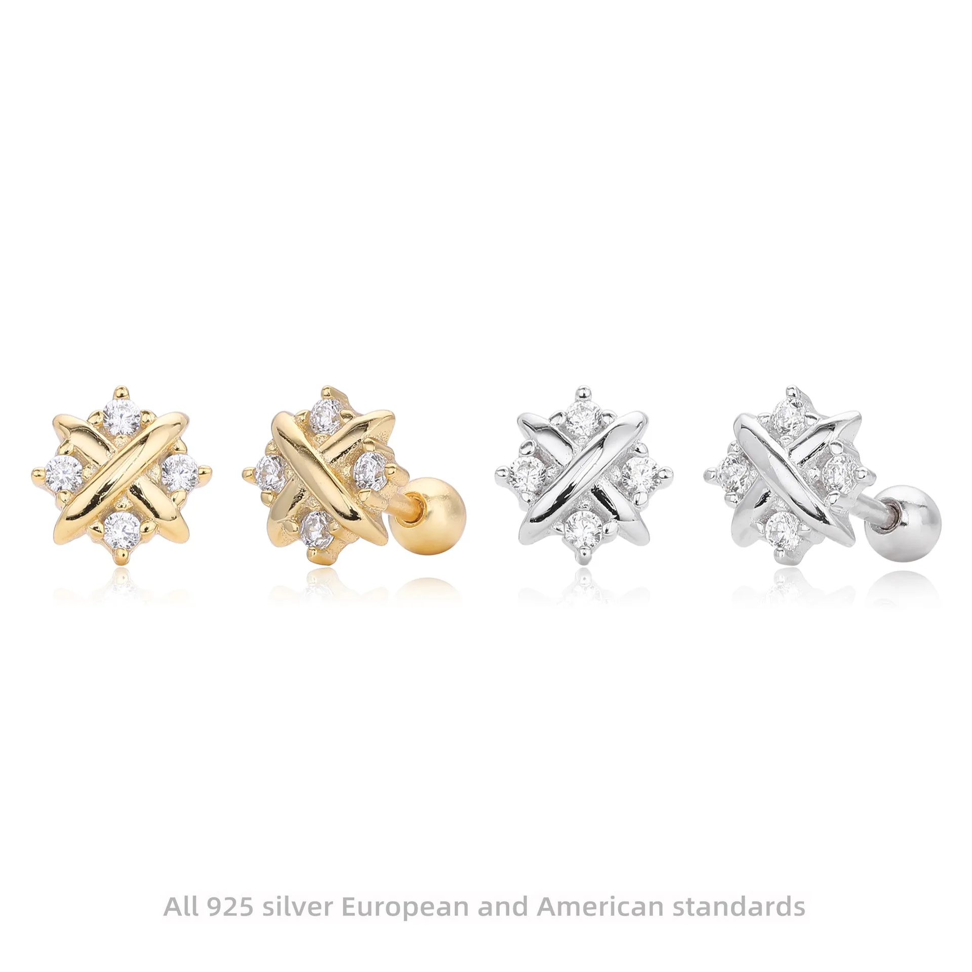 

S925 Sterling Silver X-Shape Zircon Earrings Minimalist Elegant Dainty Jewelry for Women Hypoallergenic Everyday Gift