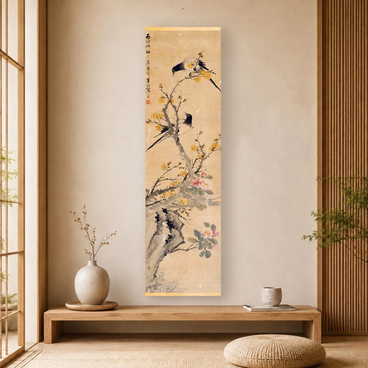 Copy of ancient Chinese painting, antique freehand bird and flower art, plant art printmaking, Zhu Menglu, mid autumn and March
