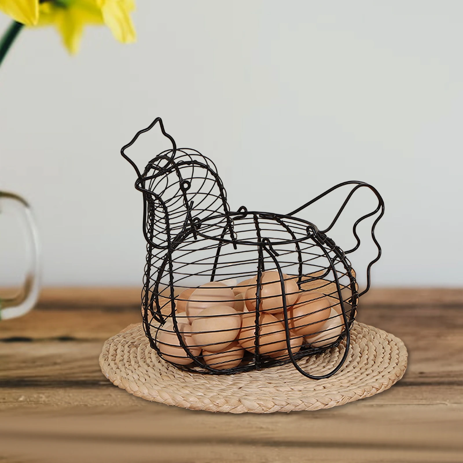 Metal Wire Chicken Egg Basket Multifunctional Fruit Vegetable Storage Organizer for Kitchen Dining Table Refrigerator Countertop