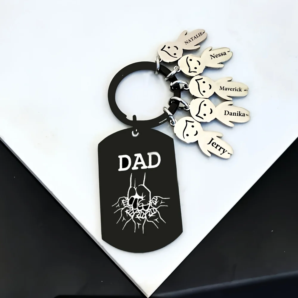 Black Military Style DAD Pattern Stainless Steel Keychain