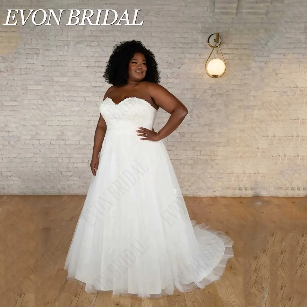 

EVON BRIDAL Exquisite Sweetheart Wedding Dresses Plus Size Sleeveless A-Line Bride Gowns Tulle vestidos de novia talla grande