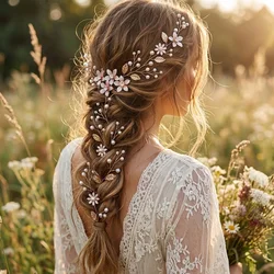 Handmade Blossom Headpiece Pearl Rhinestone Bridal Wedding Hair Bands Vine Metal Leaf Flower Headpiece Jewelry Hair Accessories