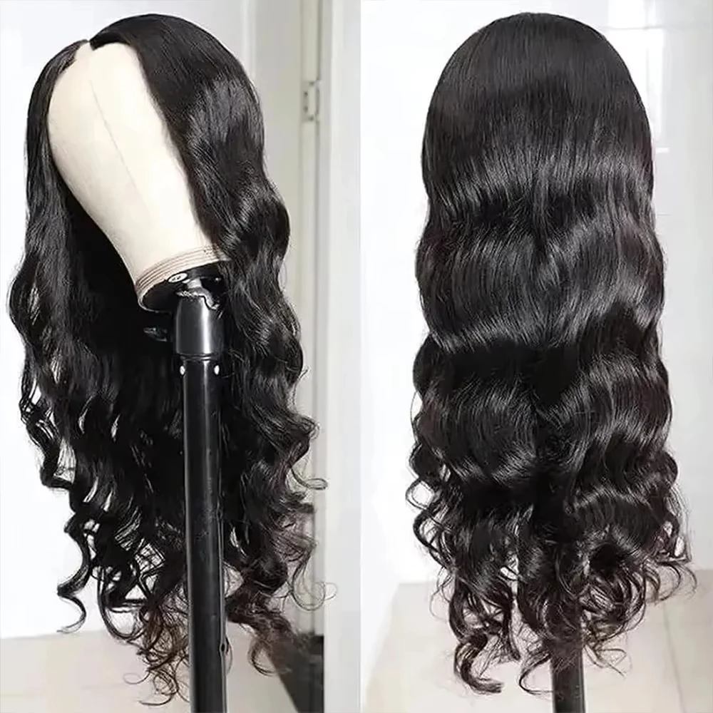 V Part Wig Body Wave Human Hair Wigs For Black Women Remy Hair 14-34 Inches Wavy Upgrade Wig Natural Black Wigs