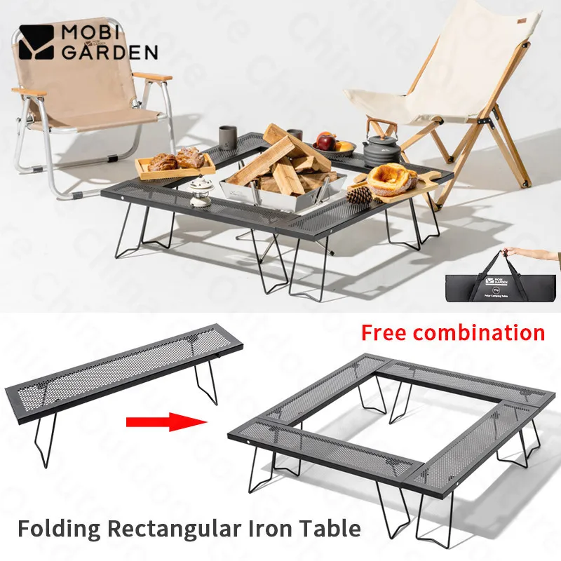 MOBI GARDEN Camping Folding Table Multifunctional Square Stitching Furniture Outdoor Family Gathering Picnic Barbecue Beach Iron