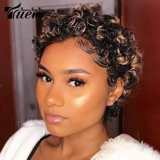 Trueme Short Human Hair Wigs For Women Brazilian Curly Human Hair Wig Short Natural Color Loose Curly Pixie Cut Full Wig AliExpress