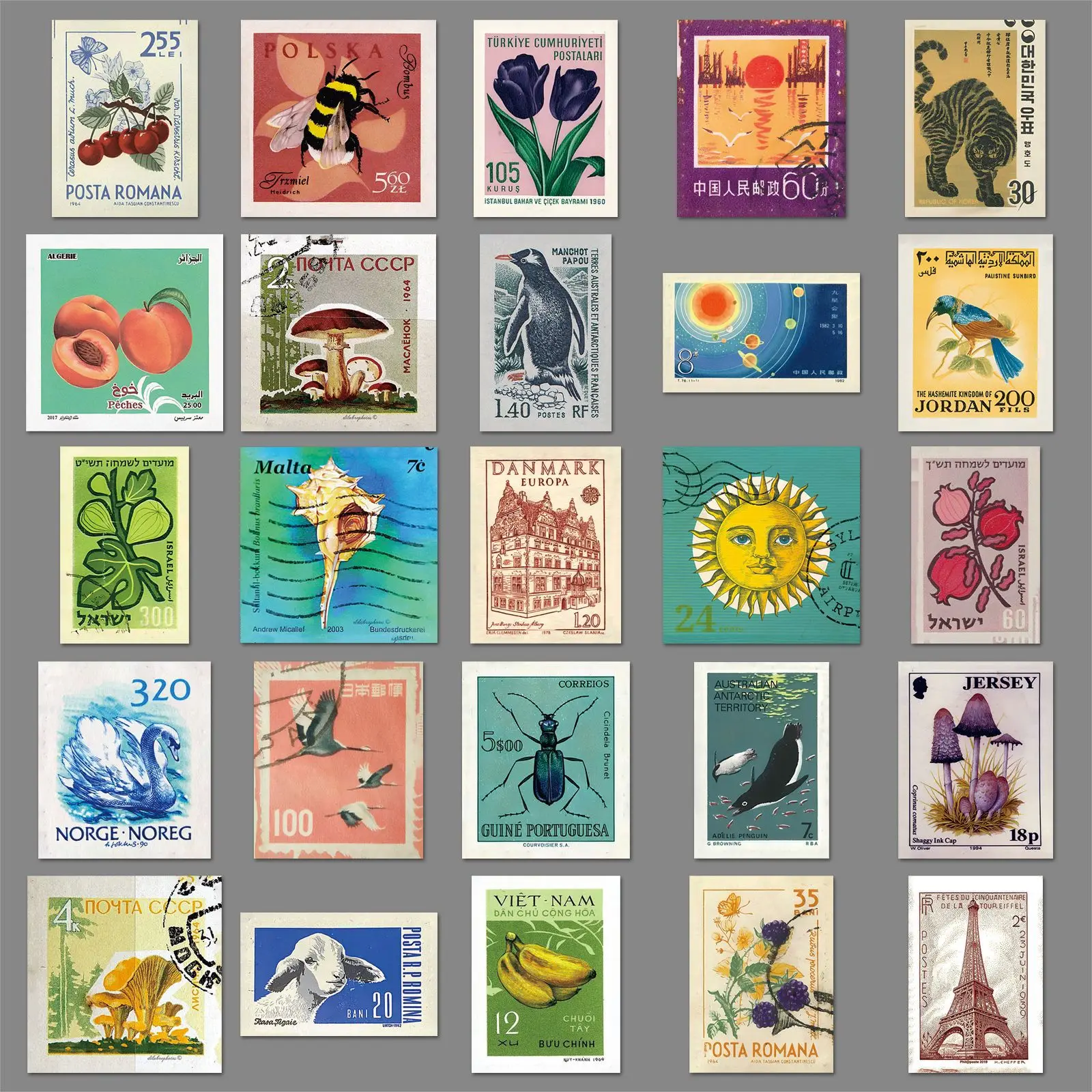 10/50PCS Retro Stamp Style Personalized Graffiti Sticker Cartoon Creative Postmark Decals DIY Luggage Phone Guitar Skateboard