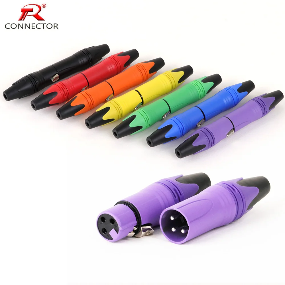 8pcs/4sets 3Pin XLR Male Plug+Female Jack Adapter Audio Wire Connector Cannon MIC Cable Terminal Plug,10 Colors available