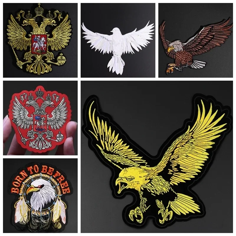 AliExpress NiHi Patches Large eagle embroidery cloth stickers punk fan bike denim jacket decoration applique armband golden embroidered badge