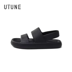UTUNE Men's Sandals Summer Platform Shoes Women Beach Outside EVA Slippers Man Soft Thick Sole Non-slip Indoor Slides Cool Black