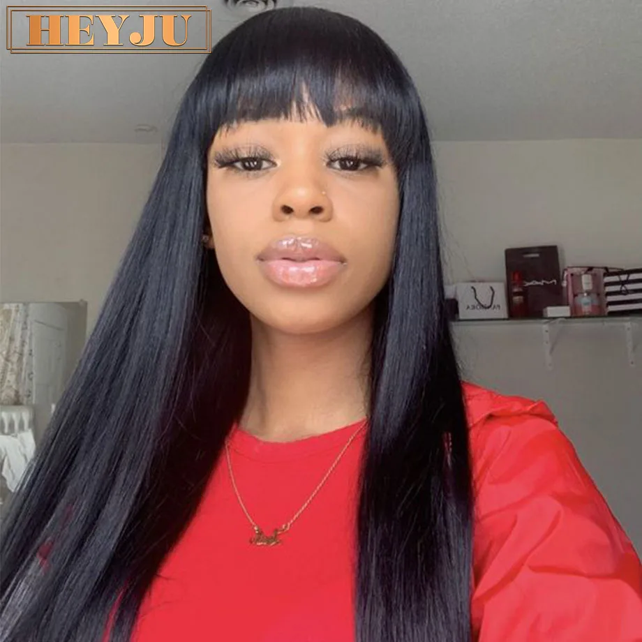 Wigs With Bangs Glueless Straight Human Hair 3x1 Middle Part HD Lace Wigs For Black Women Brazilian Wigs 100% Human Hair On Sale