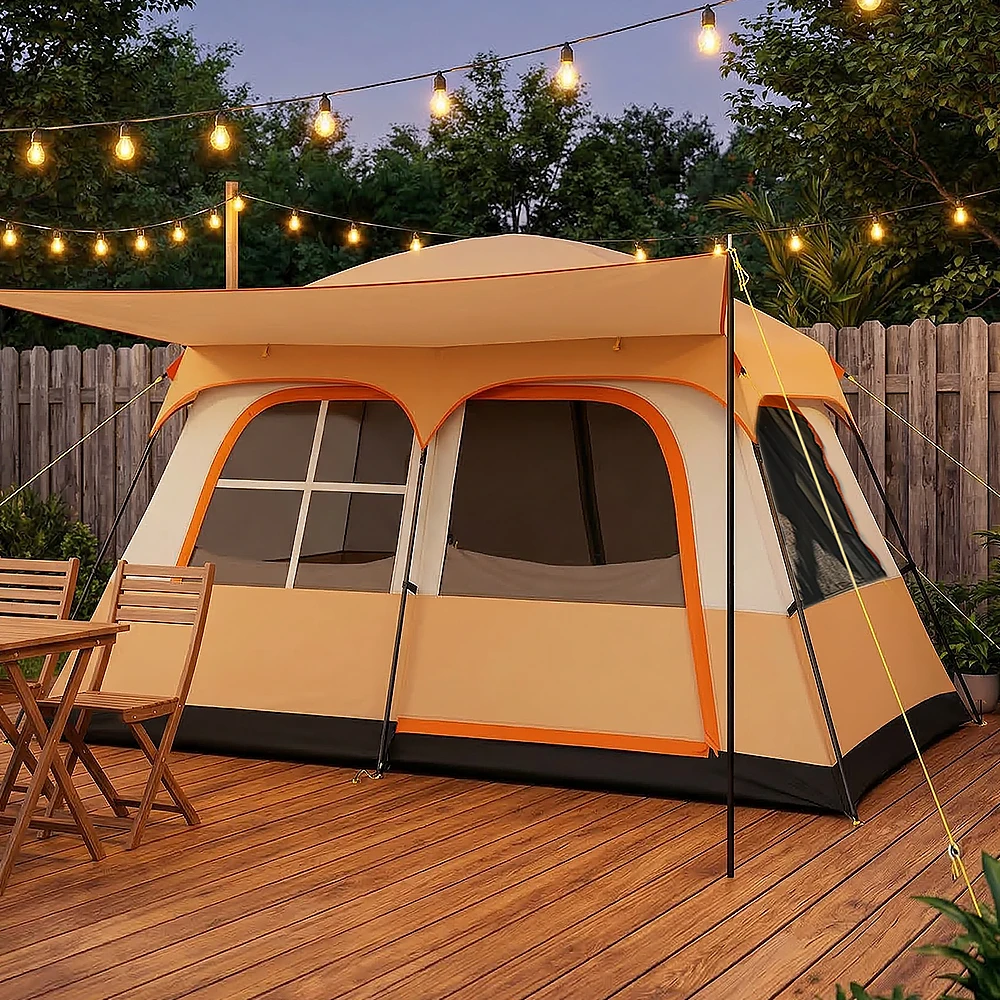 Carpa de Camping Grande para 4-6 Personas, 2 Habitaciones, Carpa Familiar Grande, Carpa de Pesca para Playa, Equipo de Viaje Familiar, Equipo de Senderismo al Aire Libre, Impermeable y Resistente al Viento