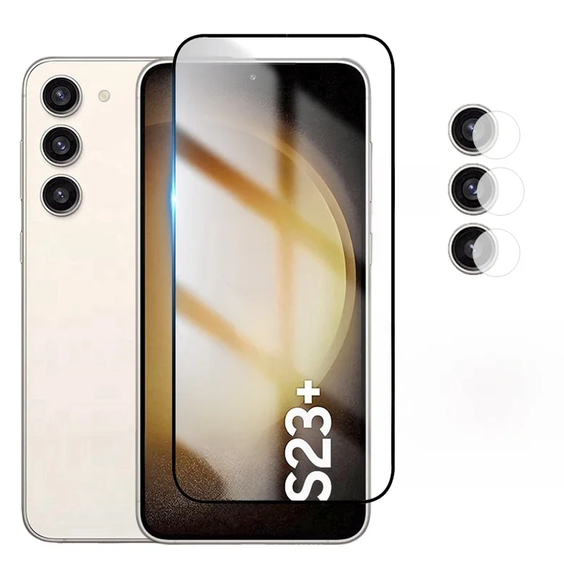 Verre trempé 2 en 1 pour Samsung Galaxy S23 + S22 + S21 + S23 S22 S21 Plus S20 FE, protecteur d'écran sur Sansung S 23