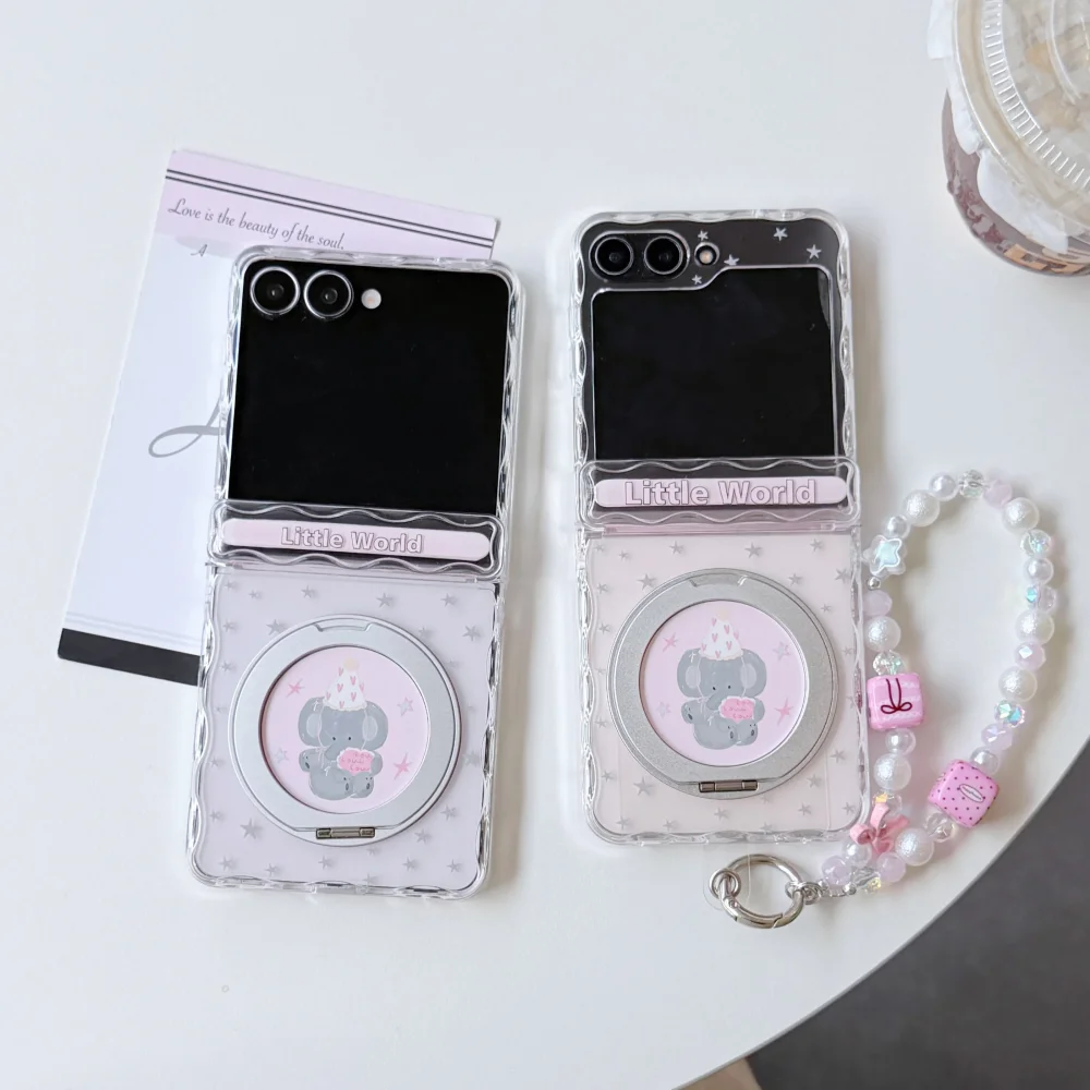 Kawaii Cartoon Elephant New Magnetic Phone Case for Samsung Galaxy Z Flip 8 Z Flip 7 Z Flip 6, 5 Cover, with Magsafe Holder Cute