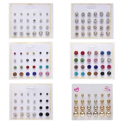 12 Pairs Colorful Rhinestone Earrings Sets For Women Gold Color Ball Ear Stud Earrings Bridal Wedding Jewelry Kit Bijouteria