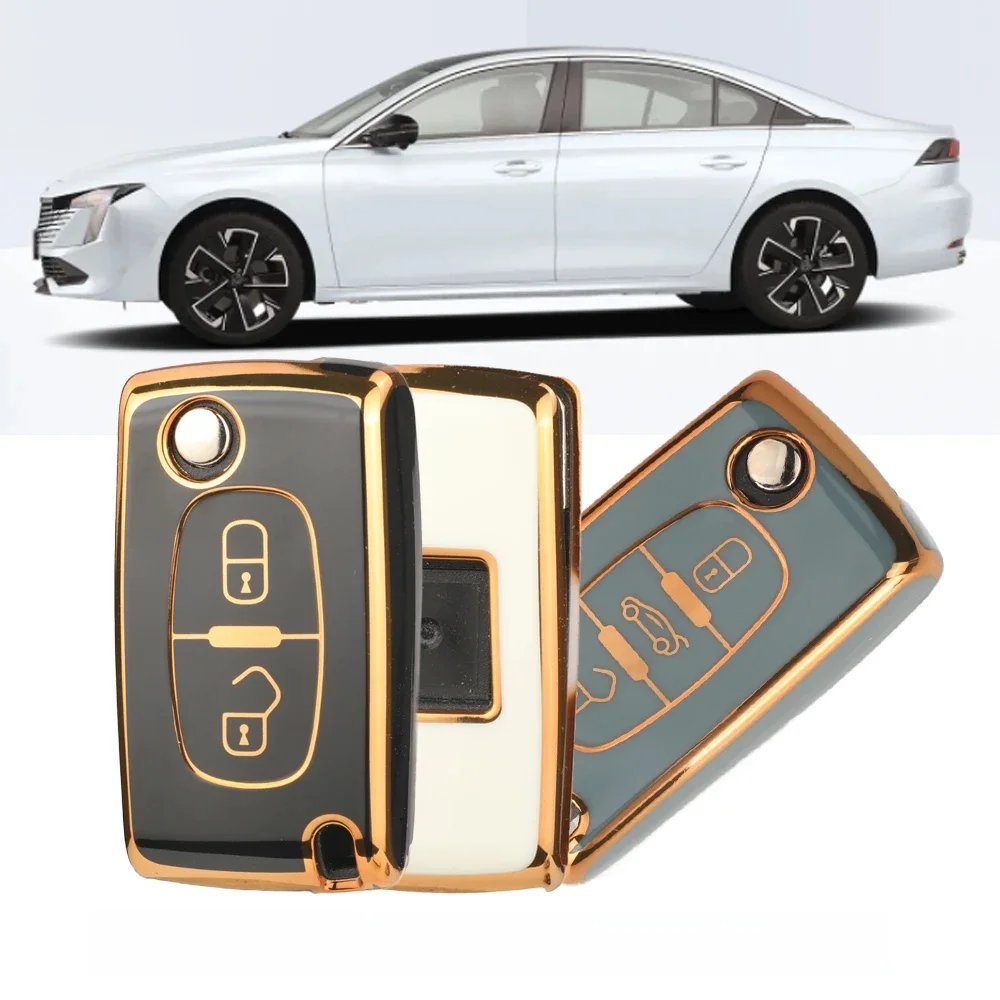 Jingyuqin 2/3 boutons TPU étui à clé télécommande de voiture pour Peugeot 308 207 307 3008 5008 Fob pour citroën C2 C3 C4 C8 protecteur Fob