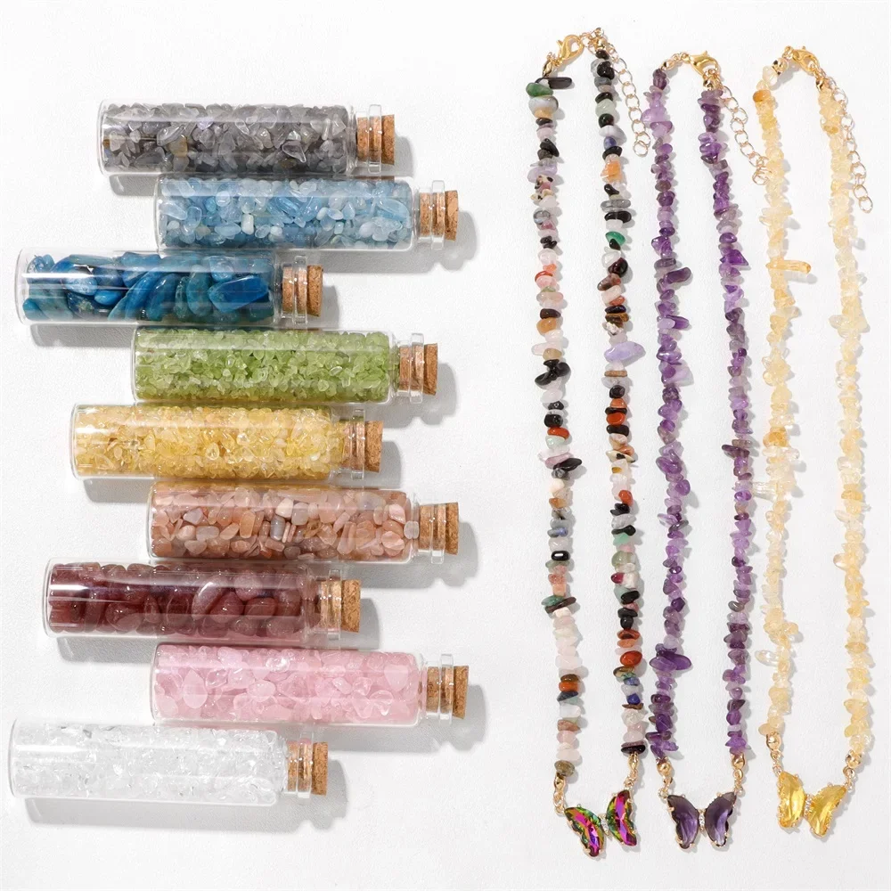 AliExpress vinswet Bohemia Gravel Choker Crystal Butterfly Necklace Irregular Natural Stone Chip Necklaces For Women Amethysts Citrines Necklace