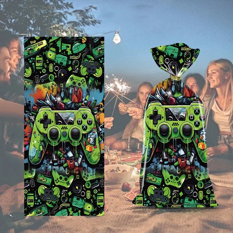 Sacs cadeaux de fête de jeu électronique, sacs à strass en plastique, sacs cadeaux de bonbons, fournitures de fête d'anniversaire pour enfants, décoration, 50 pièces