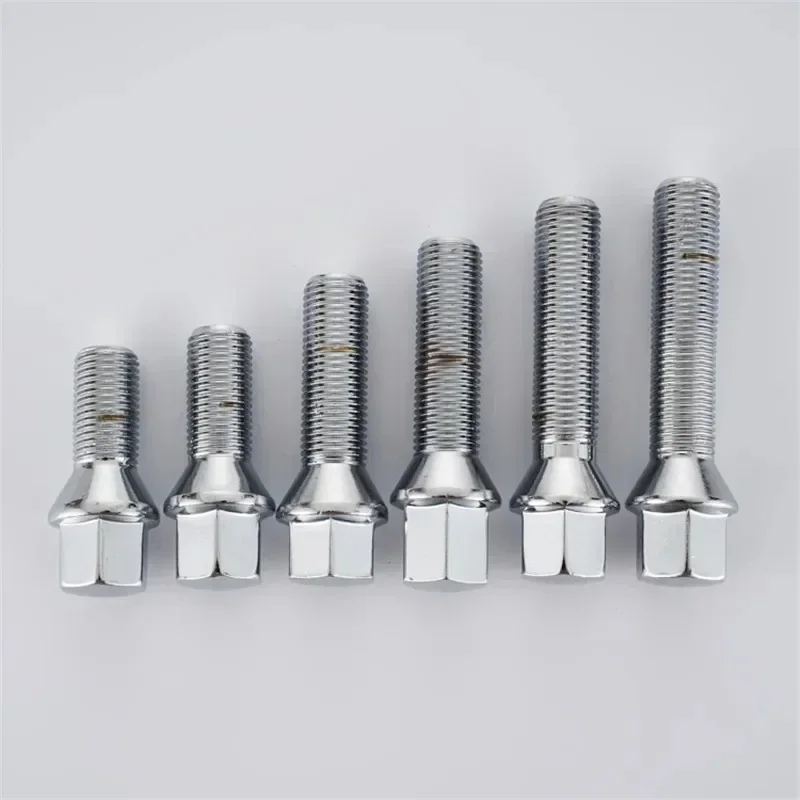 4 pièces M12x1.25 boulons de roue en forme de cône 26 28 35 40 45 50mm tige pour Peugeot Fiat Alfa Romeo Suzuki Lancia 17mm cosses hexagonales écrous