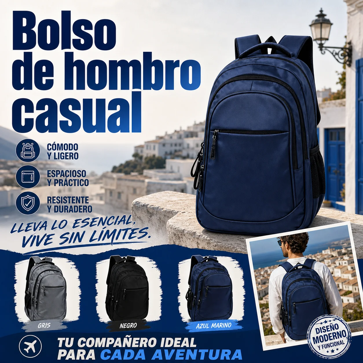 Sac à dos décontracté unisexe, grande capacité, plusieurs compartiments avant, tissu anti-rayures, léger, pliable, adapté aux adolescents, aux adultes, aux promenades urbaines, au tourisme quotidien