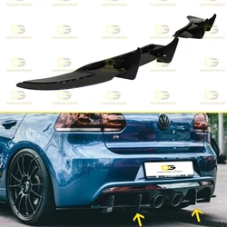 V.W Golf MK6 R 2008 - 2012 Rear Diffuser and Splitter Extension Bladee Lip Spoiler Wing Piano Gloss Black High Quality Plastic