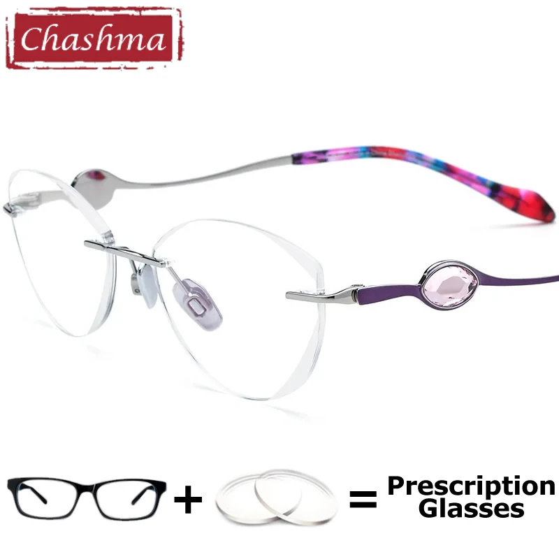 

Chashma очки из чистого титана женские бриллианты элитные очки без оправы модельер элегантные роскошные линзы для близорукости для женщин