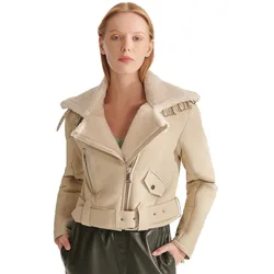 Denny&Dora Womens Shearling Jacket Warmest Winter Coats Natural Sheepskin Coat Beige Shearling Jacket