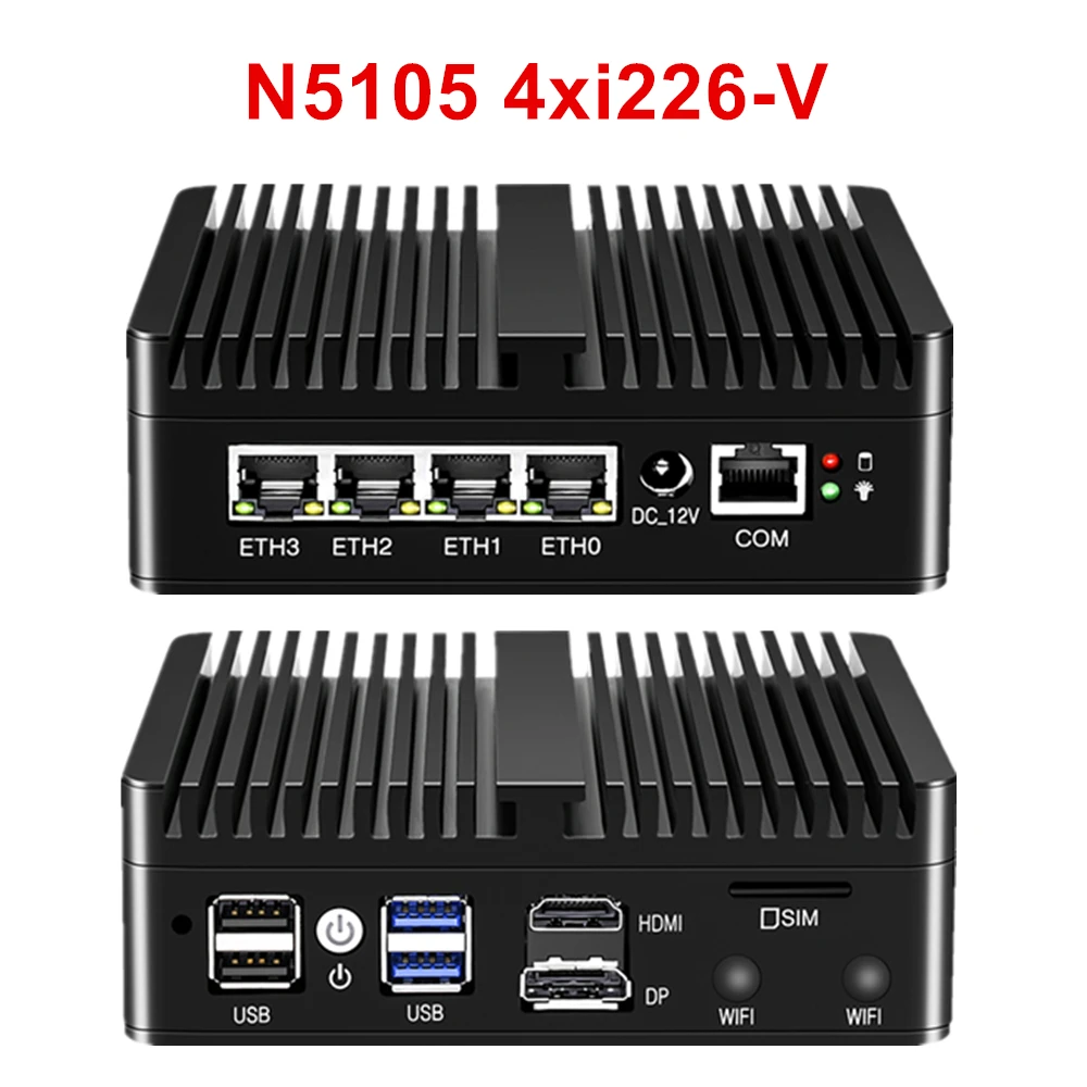 Firewall Micro Appliance Fanless Mini PC N100 N5105 J5040 N6000 4xi226 LAN Gigabit Ethernet AES-NI VPN Router Openwrt