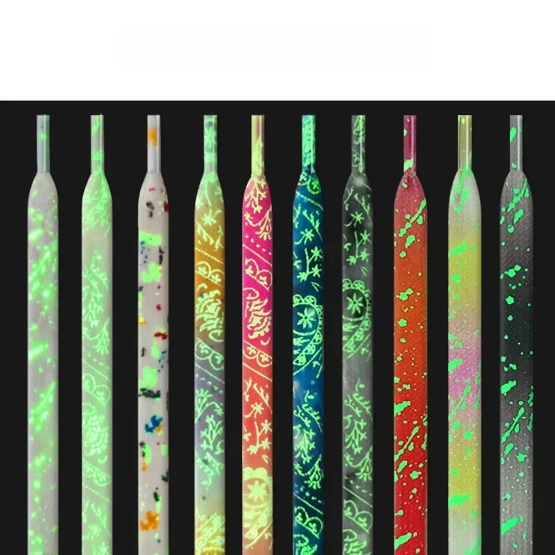Lacets lumineux fluorescents plats pour baskets, impression scintillante dans le noir, fleur de cajou, éclaboussures d'encre, pour femmes et hommes AF1