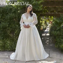 EVON BRIDAL Vintage Plus Size Lace Wedding Dress V-Neck Satin A-Line vestidos novias boda Bride Gowns Applique Custom Made