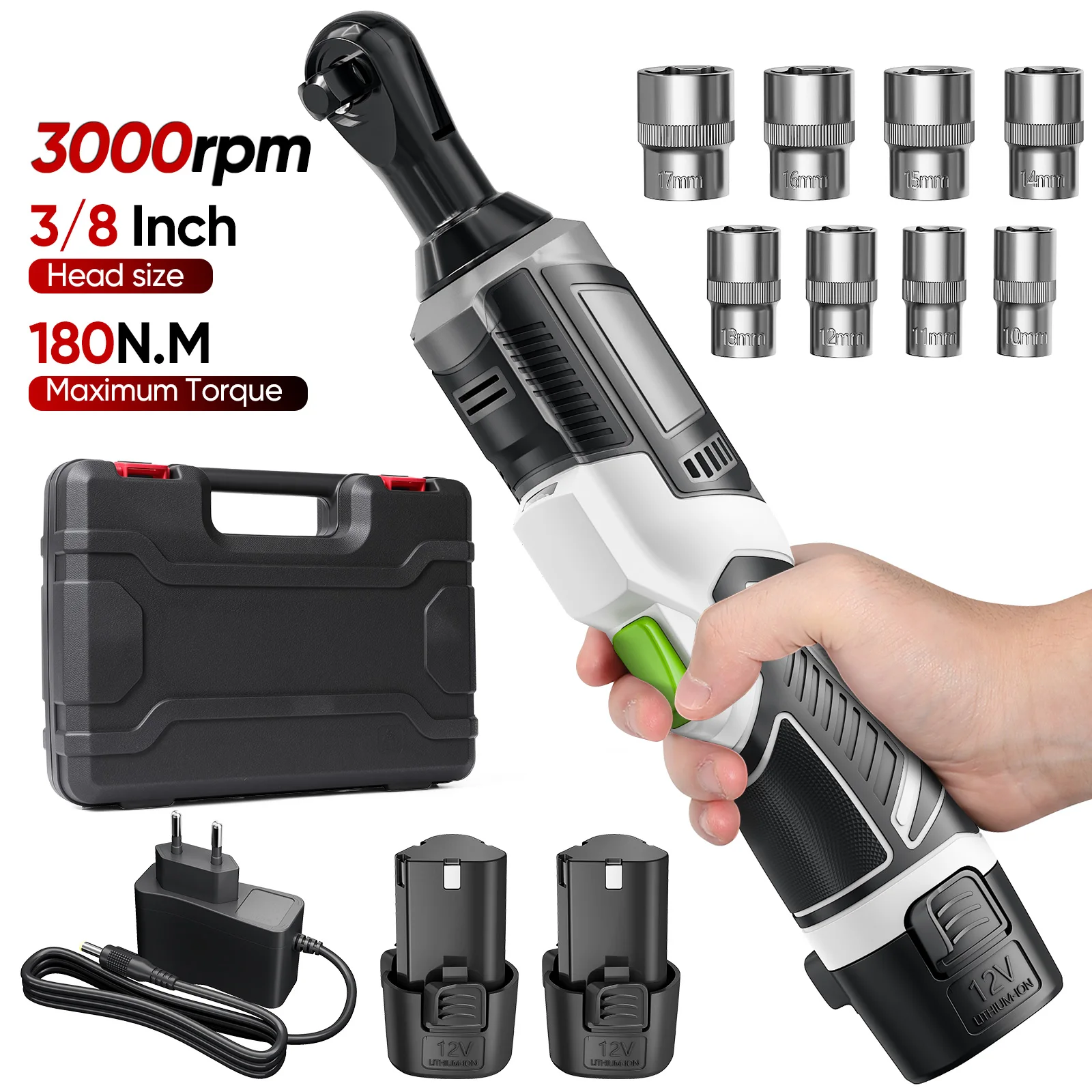 Kabelloser Lithium-Ionen-Ratschenschlüssel 100N.m/180N.M/200N.m Hochdrehmoment 90° °   Winkel-Schlagschrauber Tragbarer Elektrischer Schraubendreher Werkzeug-Set