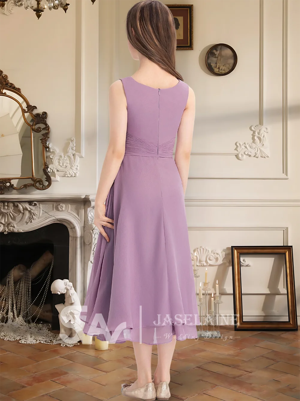 Элегантное платье подружки невесты из шифона и квадратной длины, платье с цветочным узором для девочек, трапециевидное платье без рукавов для свадебной вечеринки, торжественное мероприятие для девочек