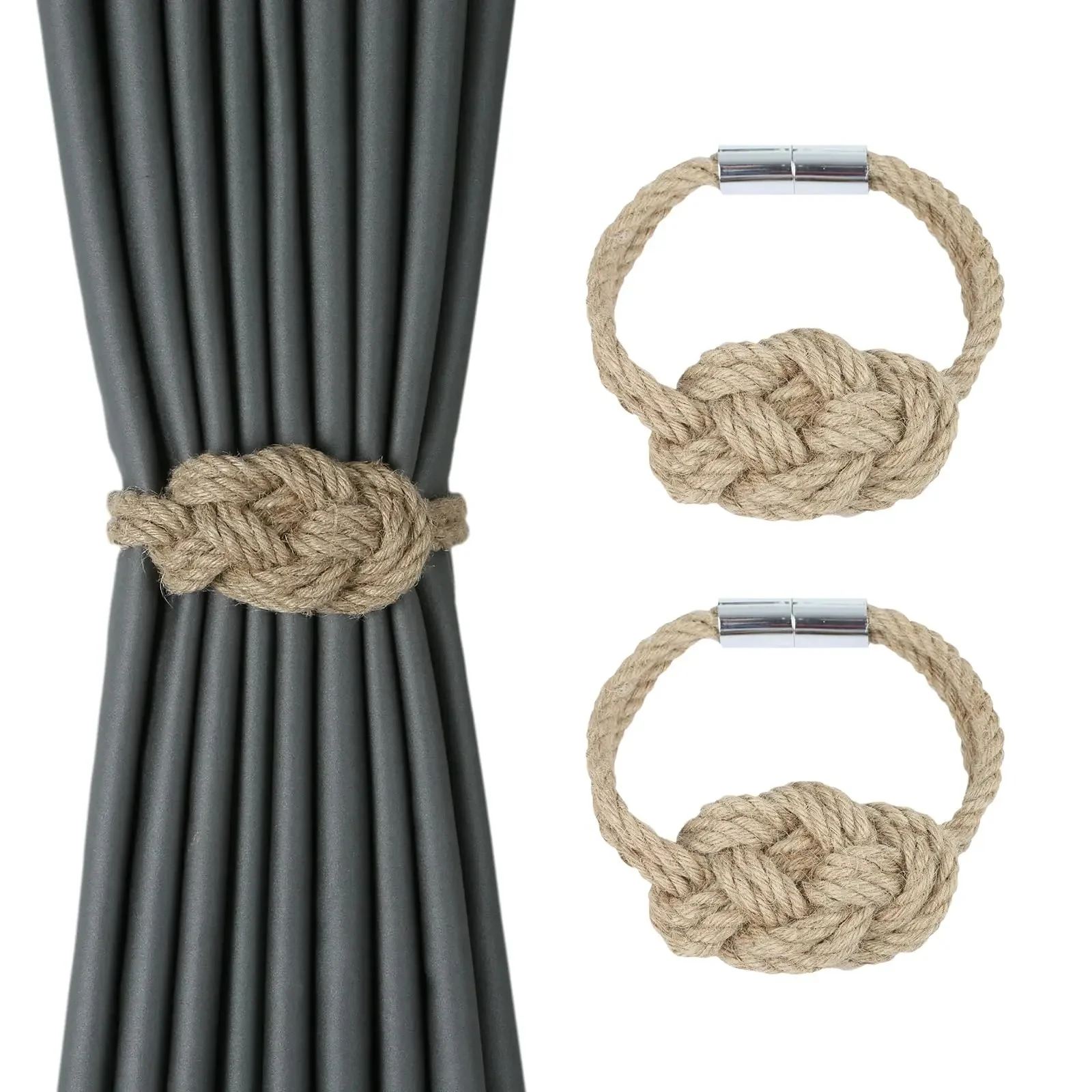 1 et 2 pièces corde de chanvre rideau magnétique boucle décoration de la maison boucle sangle à la main bricolage corde rideau cravate pince rideau
