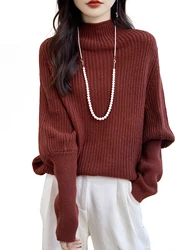 Sweater for Women's Merino Wool Knit Pullover Fall Winter Oversized Sweaters Mock Neck Knitwear Batwing Long Sleeve Knit Jumpers