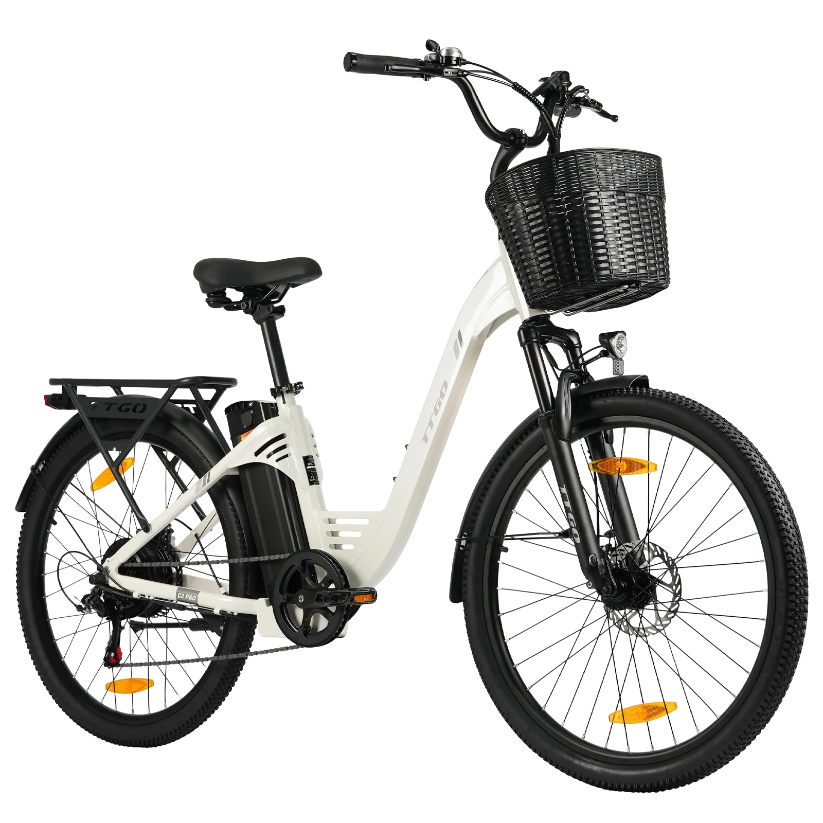 TTGO C2 Pro Damen-Pendler-Elektrofahrrad, 26" Reifen, 250W Motor, 120km Reichweite, Leichter Aluminiumrahmen, 7-Gang-Schaltgetriebe, Inklusive KOSTENLOSES SCHLOSS