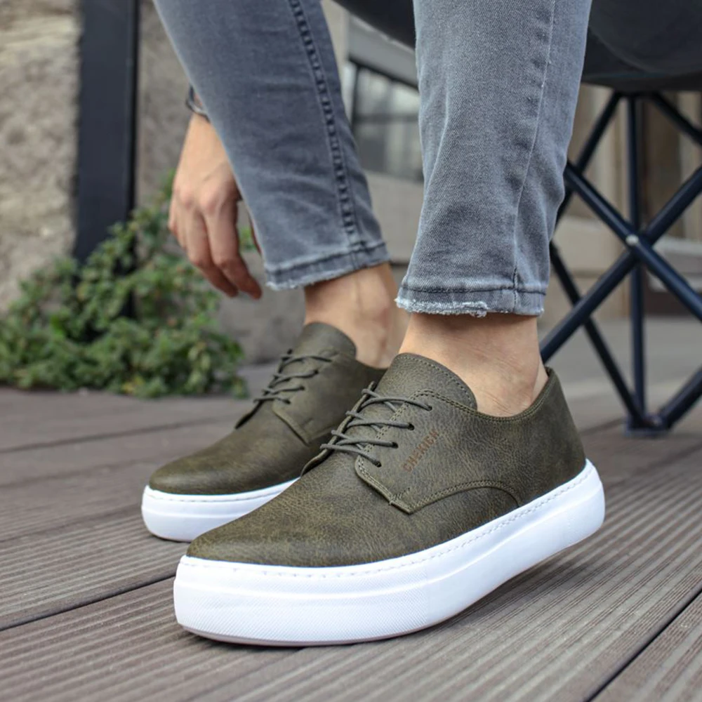 FOH Store Sneakers for Men Women GREEN Artificial Leather 2023 Spring Autumn Casual Lace Up Fashion Shoes High Base Sport Comfortable Light Vulcanized Daily Original Canvas Odorless Orthopedic Suits Office Wedding 005