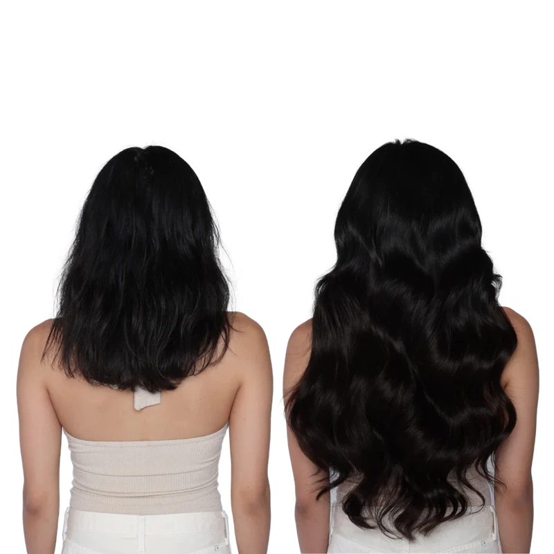 Glatte Echthaar-Clip-in-Haarverlängerungen, 100 % unverarbeitet, voller Kopf, brasilianisches Echthaar, natürliche schwarze Farbe, 8 Stück, mit 120 g – Detail 8
