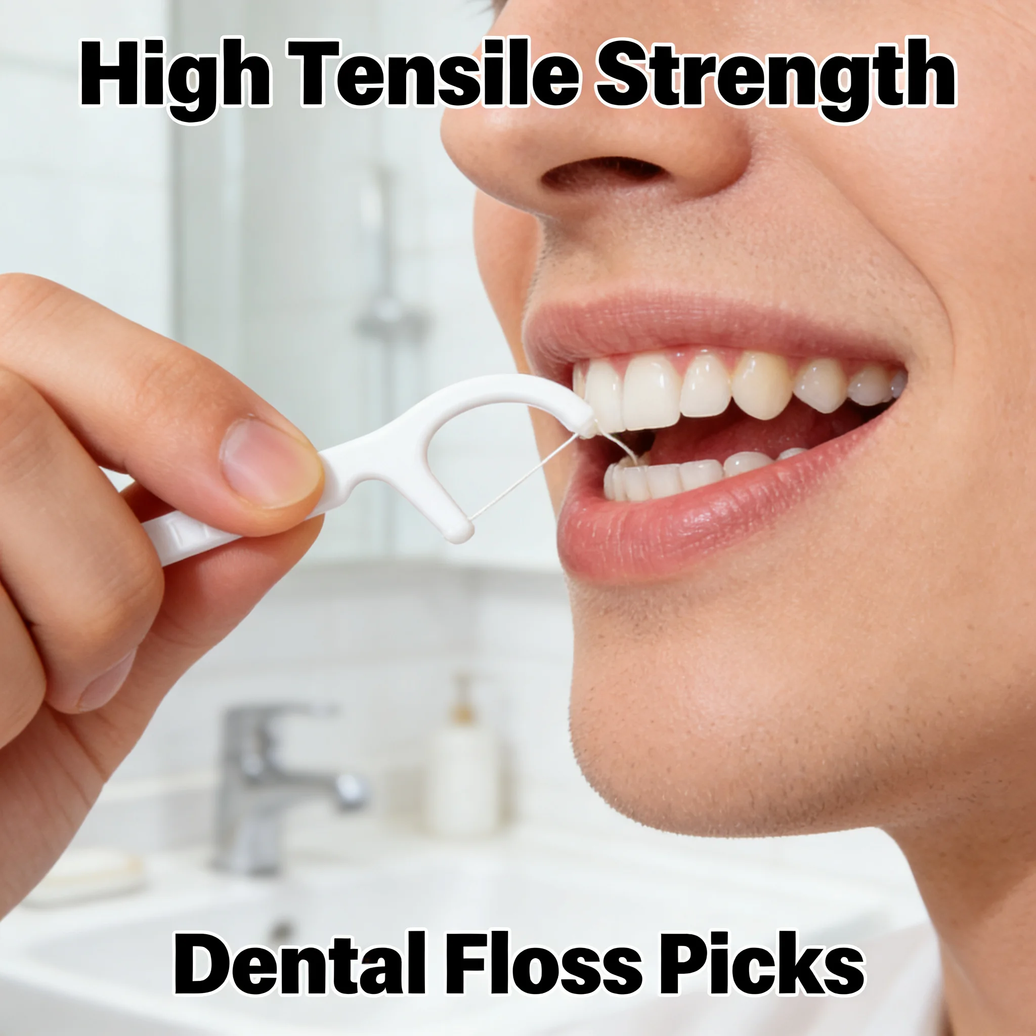 50Pcs Dental Floss Sticks - 7.5×2.2cm Family Pack High Tensile Floss with Non-Slip Handle & Curved Toothpick