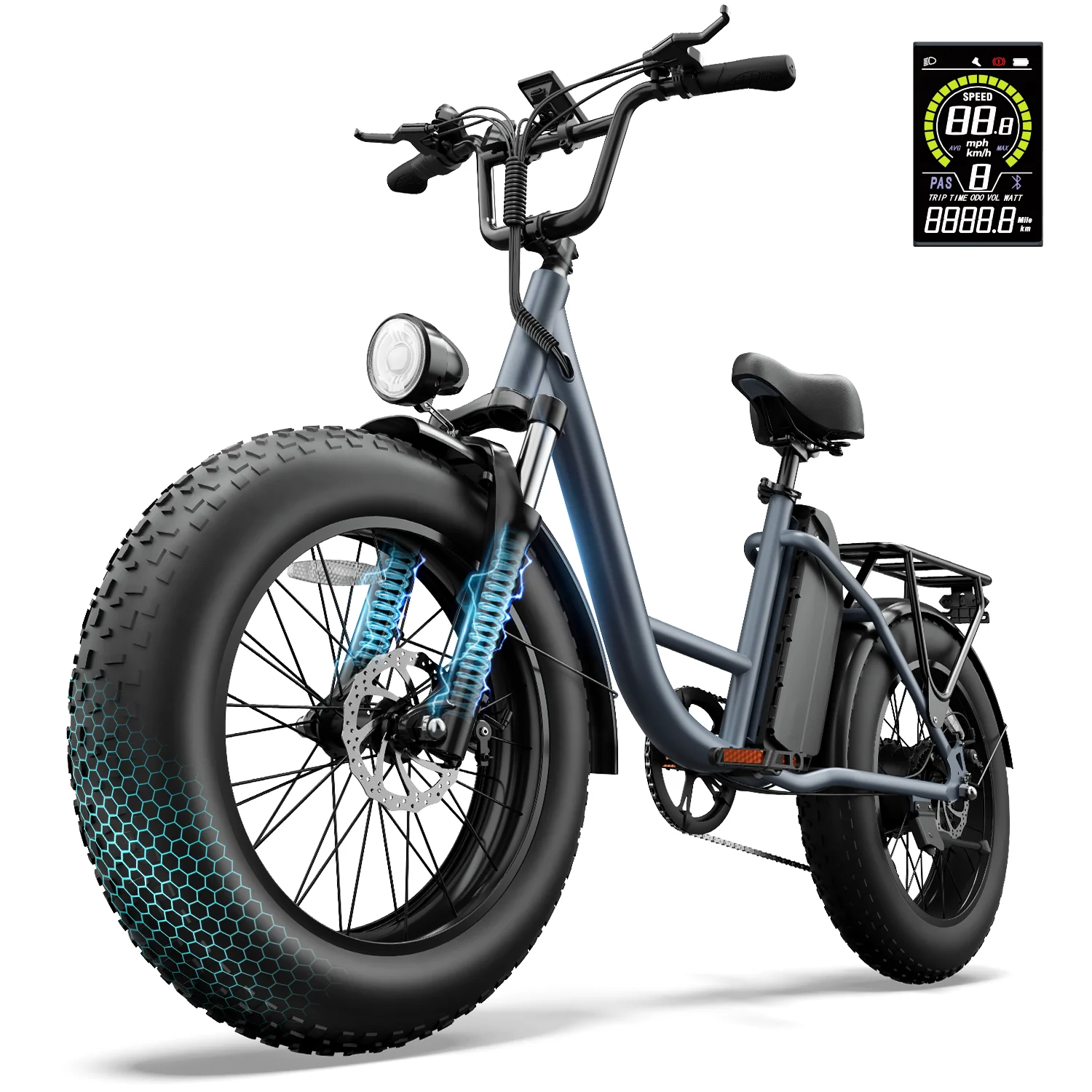 Urlife E-Bike 20x4 Inch Off-Road Fat Tire 250W 25KMH All-Terrain Monster 48V 15.6Ah Removable Battery Speed 7-Speed Gears Electric Bicycle image 3