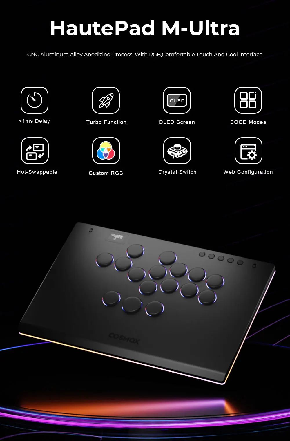 Haute42 M-Ultra Gen 2 Aluminium-Legierung Hebellos-Arcade-Stick Hitbox-Controller für PC/PS4/PS5 Arcade-Hebellos-Controller – Detail 28
