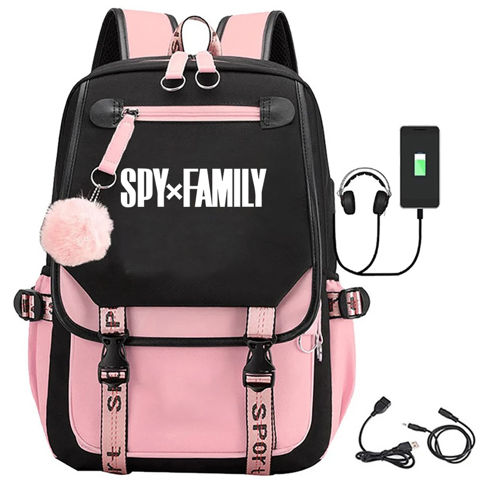 Spy X Family Backpack Teenager Casual Street USB Yor And Loid