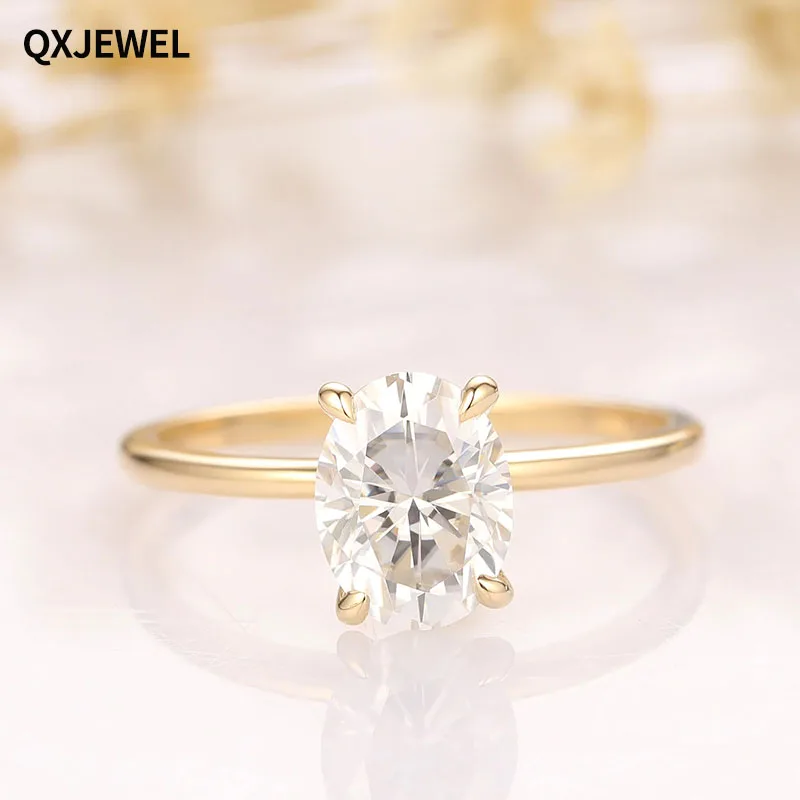 

QXJEWEL 14K Solid Gold Ring 1.5CT Oval Simulated Diamond Wedding Moissanite Engagement Anniversary Promise Ring