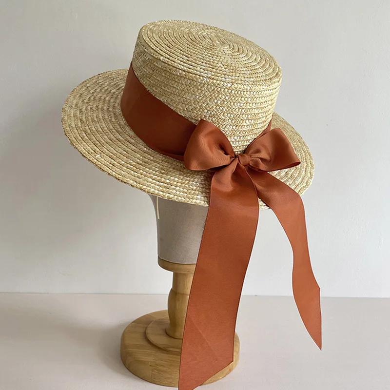 French Style Sun Hats for women Bowknot Summer Hat Wide Brim Boater Straw Hat Canotier Hat Ribbon Church Derby Summer Fedoras