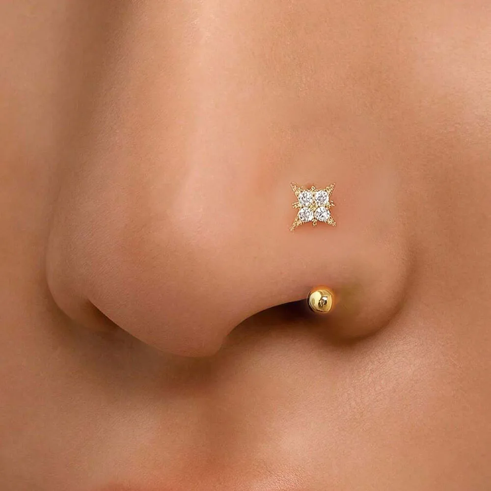 Women's Simple Flower-Shaped Nose Ring, 14K Gold Plated
