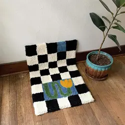Flower Bath Mats Soft Plush Checkerboard Fluffy Grids Soft Floral Bathroom Carpet Bedside Carpet Home Decor Anti Slip Floor Mats